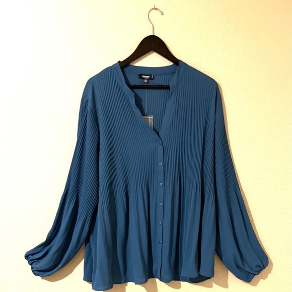 Premise Tops - Dressy blue blouse plus size